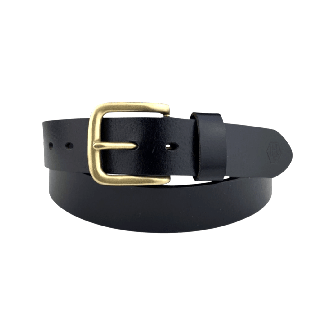 Black extra durable leather belt strap 1.55 inch with buckle 02 - Hedonist Chicago