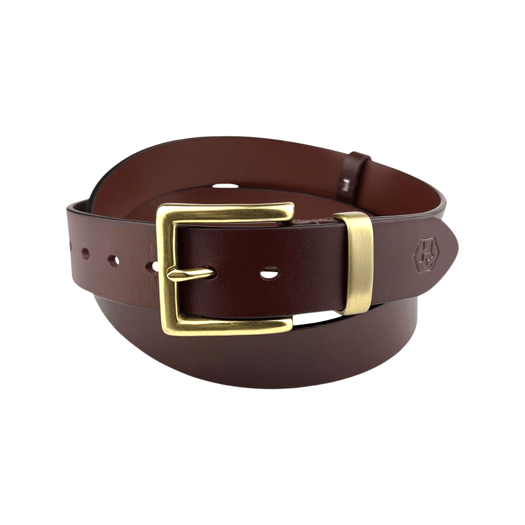 Brown extra durable leather belt strap 1.55 inch with buckle 02 - Hedonist Chicago