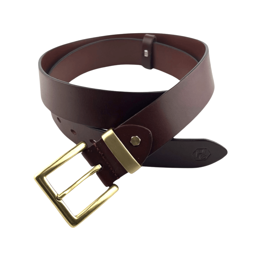 Brown extra durable leather belt strap 1.55 inch with buckle 02 view 3 - Hedonist Chicago