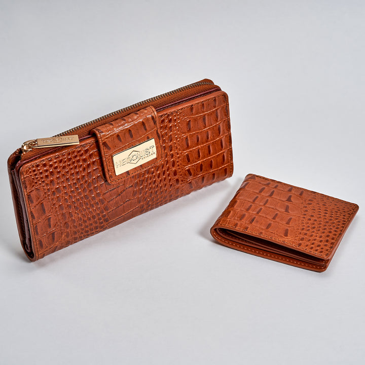 HC Classic Bifold and Traveler Wallet Croco Cognac/Tan