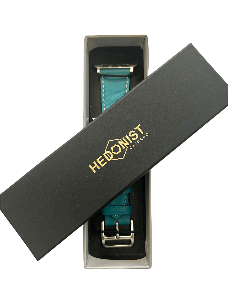 Turquoise Apple Watch band presented in Hedonist Chicago gift box
