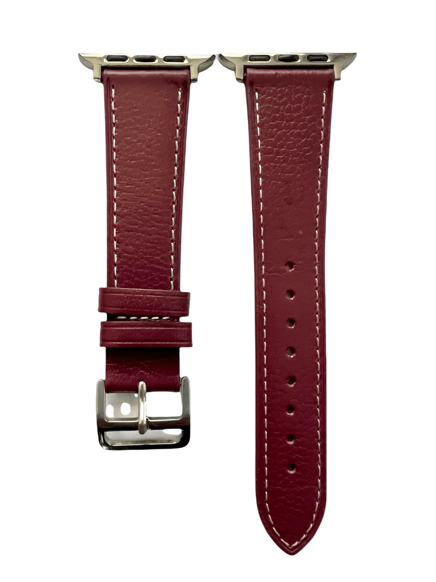 Burgundy leather Apple Watch band  two-piece strap with buckle and holes | Hedonist Chicago