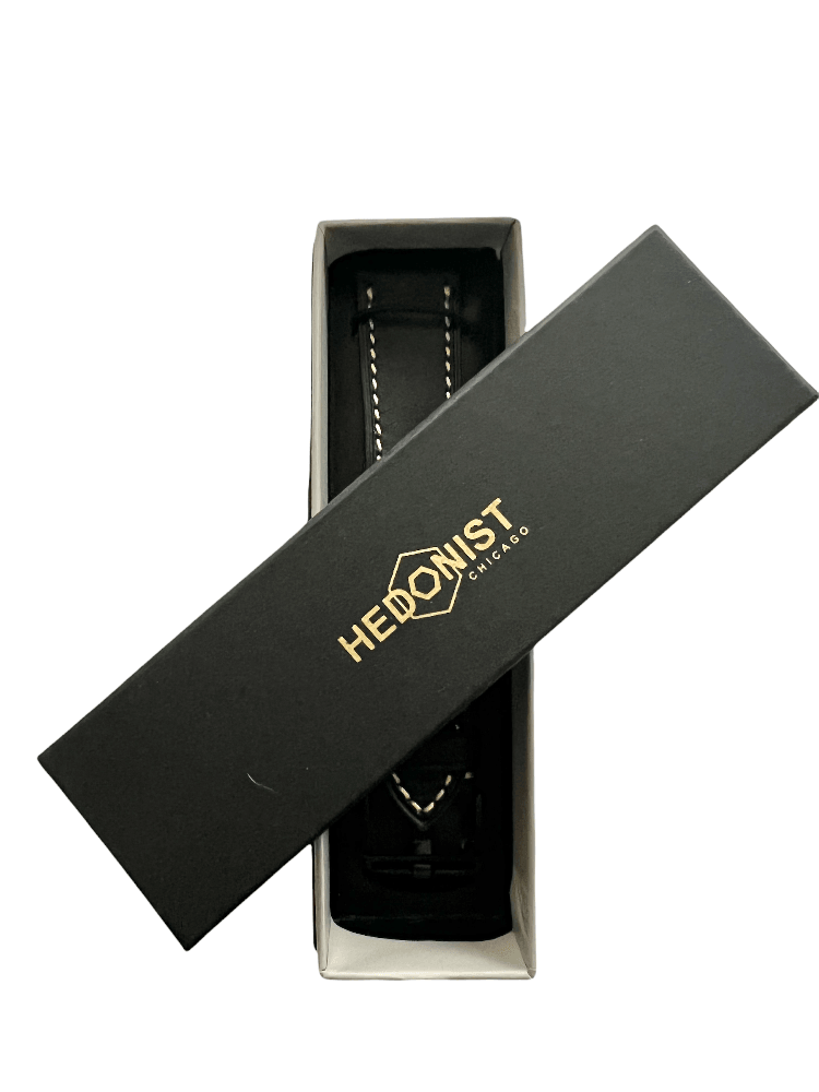 Blue padded leather Apple Watch band â€“ two-piece strap with buckle and holes | Hedonist Chicago
