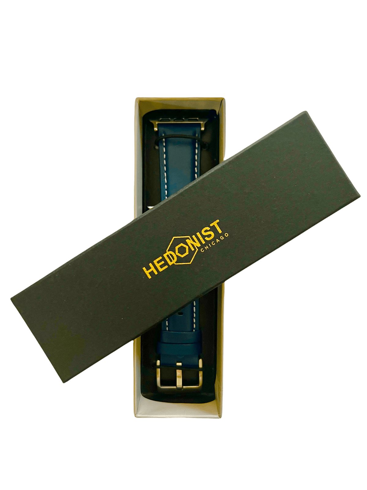 Blue Apple Watch band presented in Hedonist Chicago gift box