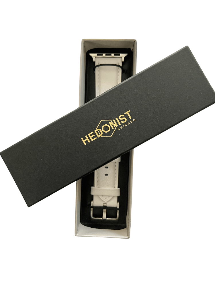 White Apple Watch band presented in Hedonist Chicago gift box