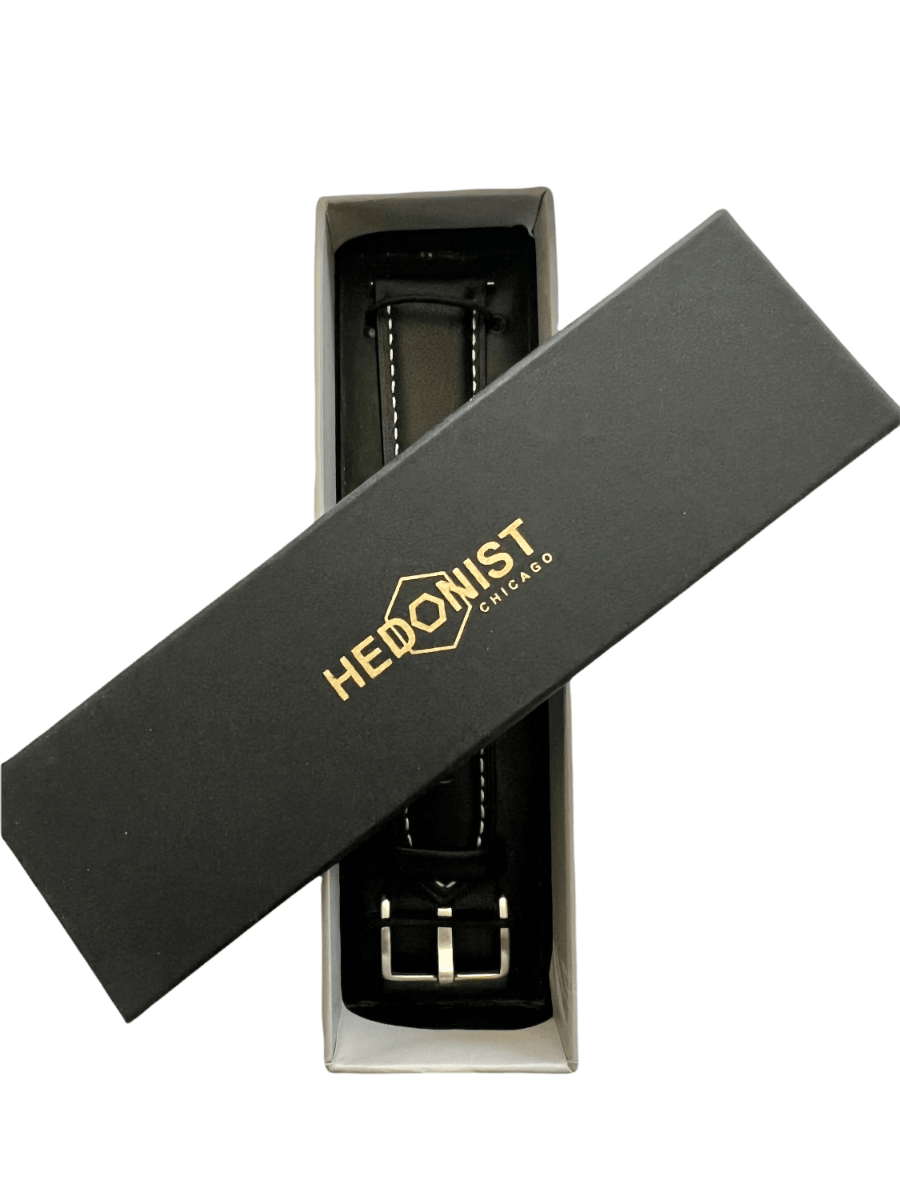 Black leather watch band with quick release bars view 5 - Hedonist Chicago