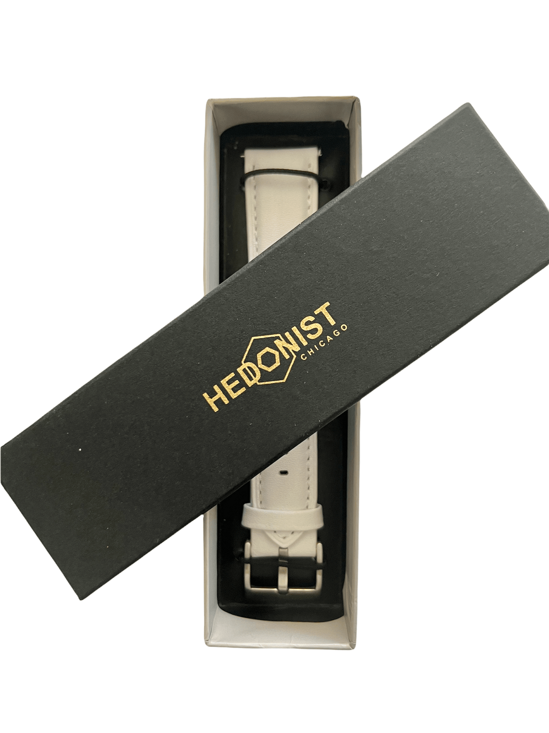 White leather watch band logo box | Hedonist-Style | Chicago