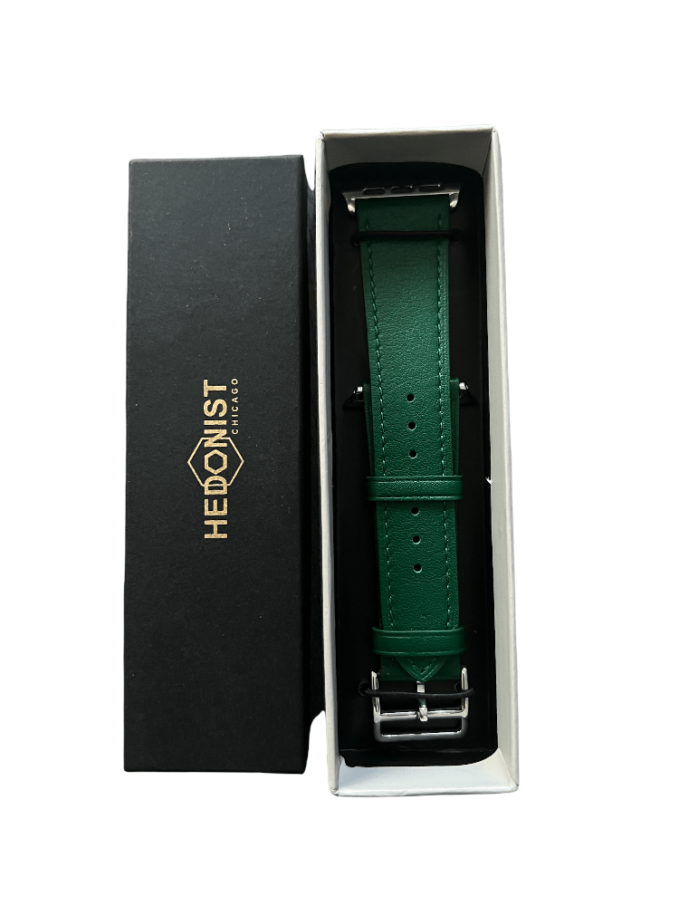 Green Apple Watch band packaged in Hedonist Chicago gift box