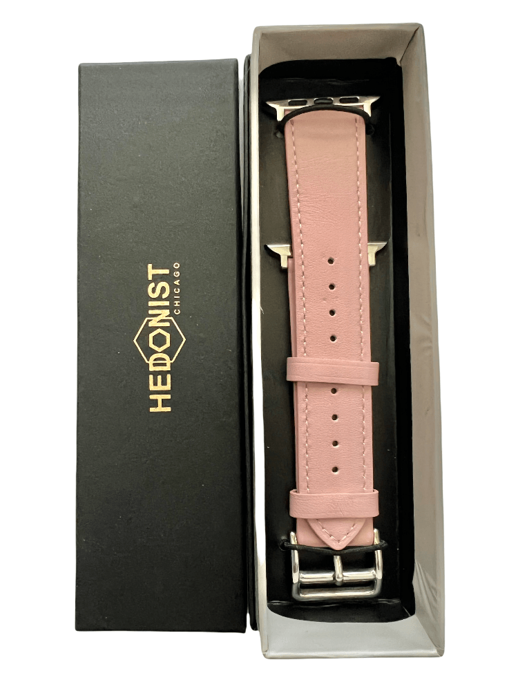 Pink Apple Watch band presented in Hedonist Chicago gift box