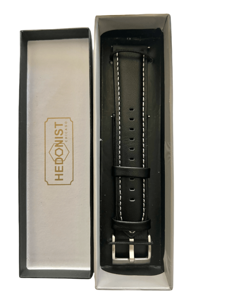 Black leather watch band with quick release bars view 4 - Hedonist Chicago