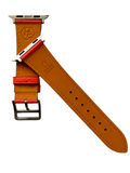 Cold orange leather Apple Watch band  detail view of texture and buckle | Hedonist Chicago
