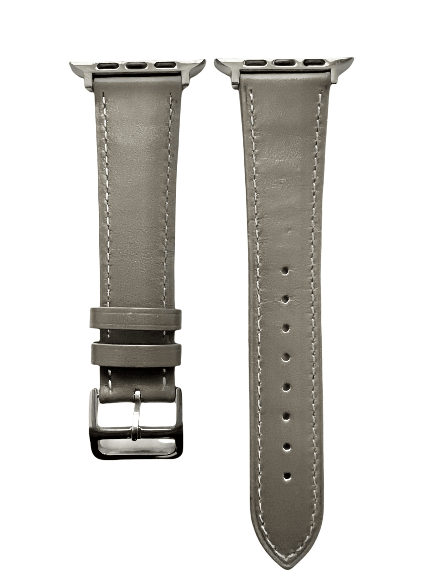Grey leather Apple Watch band  two-piece strap with buckle and holes | Hedonist Chicago