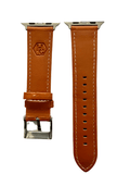 Side view of Tan padded leather Apple Watch band with stainless steel lugs | Hedonist Chicago