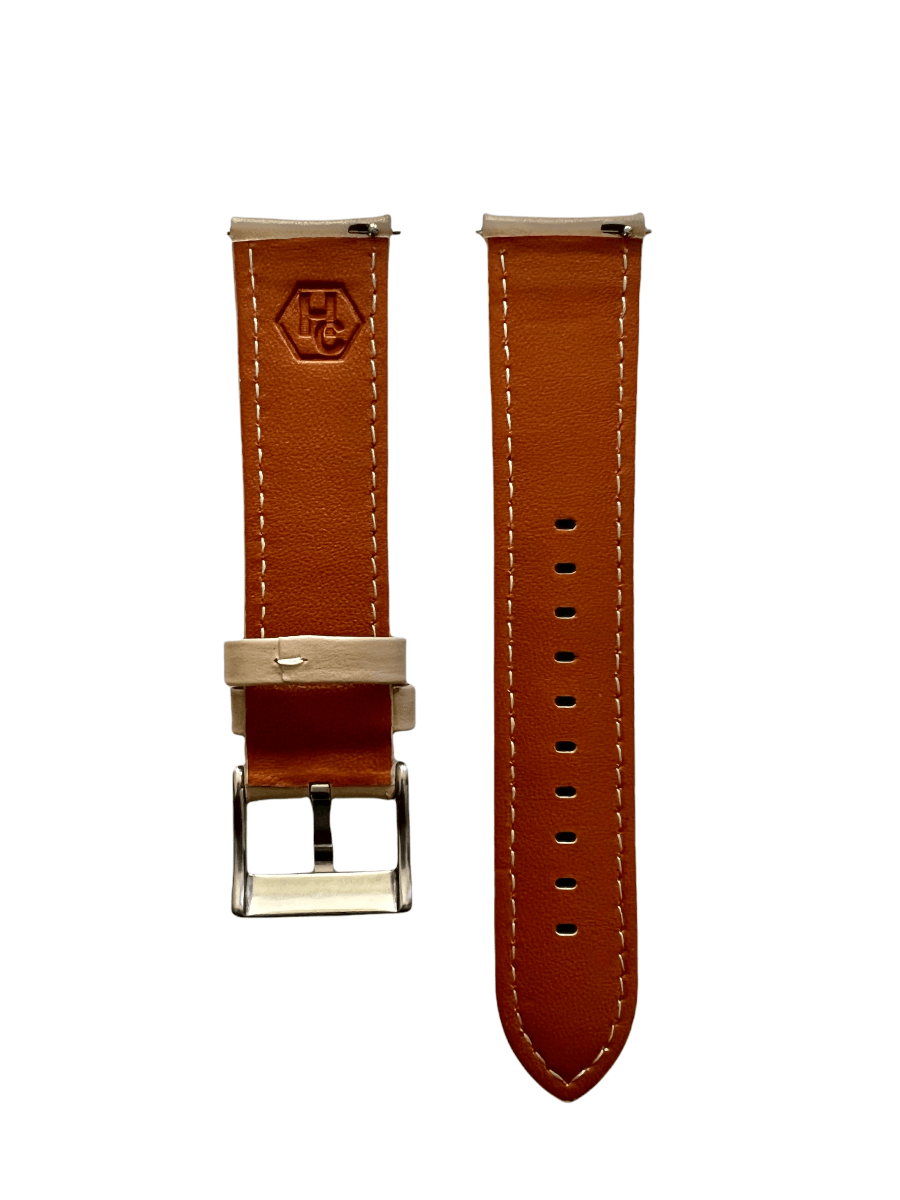 Pink grey leather watch band with quick release bars view 3 - Hedonist Chicago