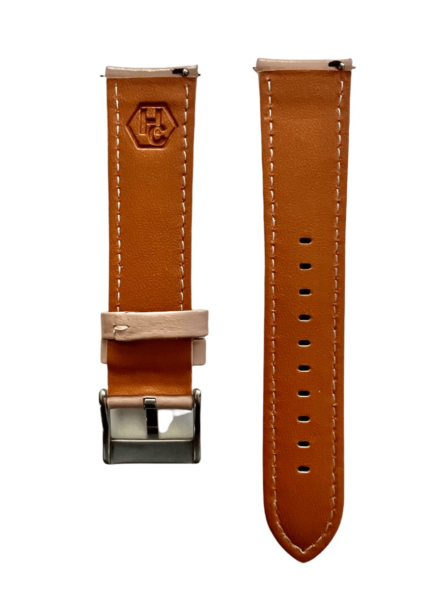 Beige pink leather watch band with quick release bars view 3 - Hedonist Chicago