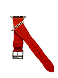 Side view of Cold orange leather Apple Watch band with stainless steel lugs | Hedonist Chicago