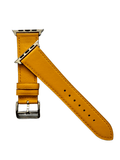 Yellow leather Apple Watch band  detail view of texture and buckle | Hedonist Chicago