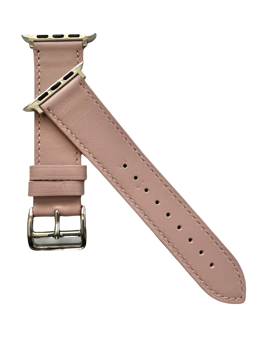 Pink leather Apple Watch band  detail view of texture and buckle | Hedonist Chicago