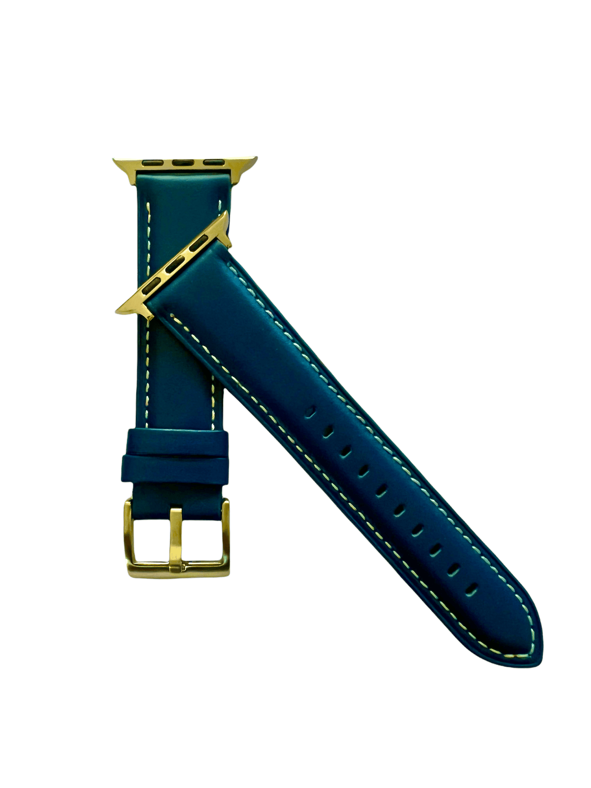Blue padded leather Apple Watch band  detail view of texture and buckle | Hedonist Chicago