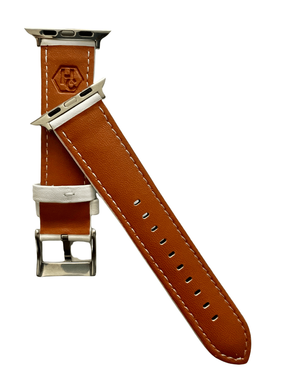 Side view of White padded leather Apple Watch band with stainless steel lugs | Hedonist Chicago