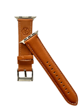 Tan padded leather Apple Watch band  detail view of texture and buckle | Hedonist Chicago
