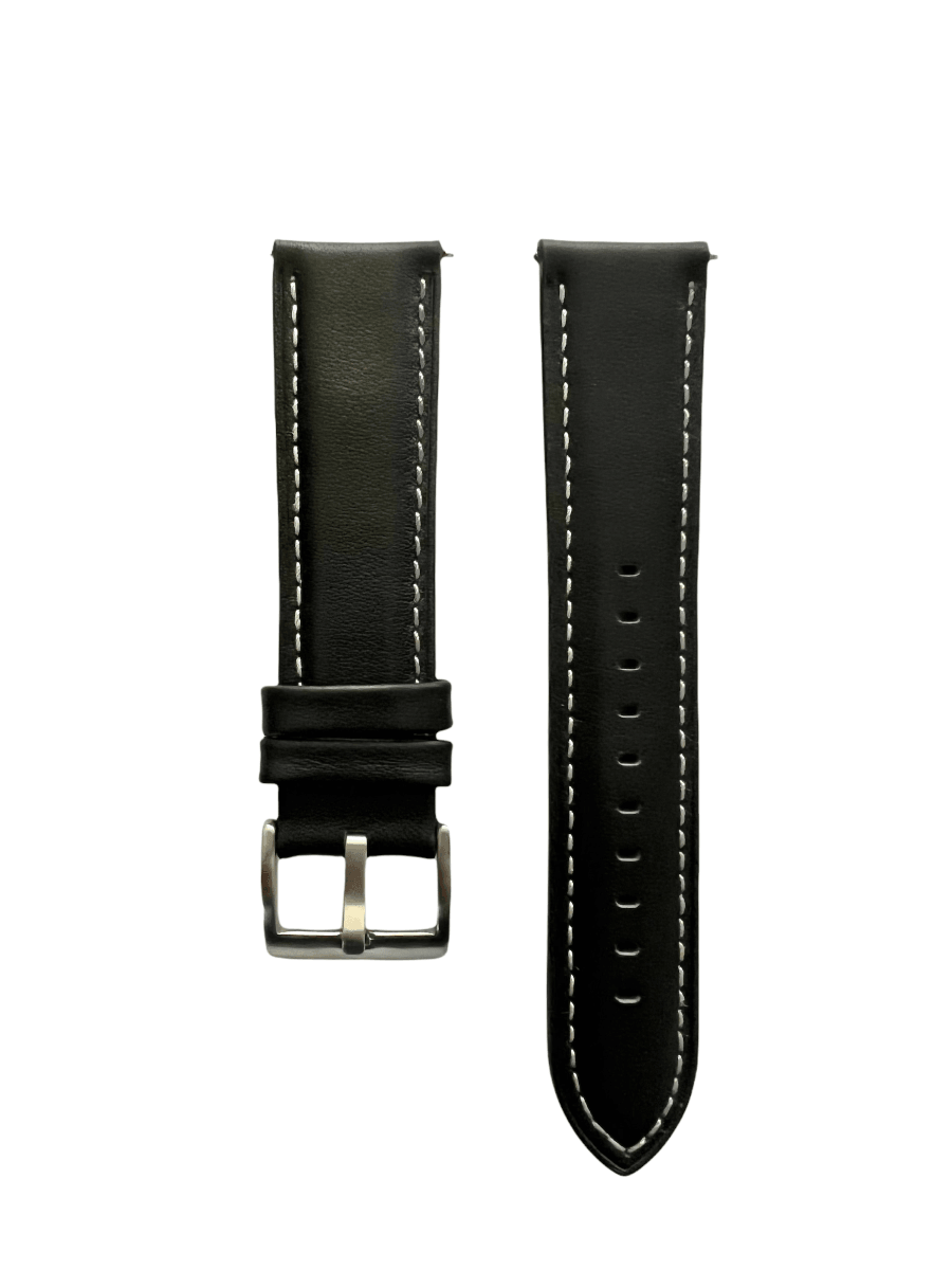 Black leather watch band with quick release bars - Hedonist Chicago