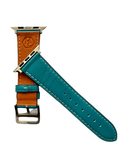 Side view of Turquoise leather Apple Watch band with stainless steel lugs | Hedonist Chicago