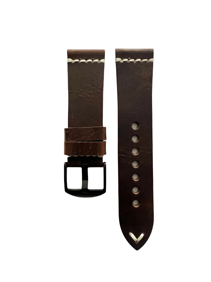Burgundy leather Apple Watch band â€“ two-piece strap with buckle and holes | Hedonist Chicago