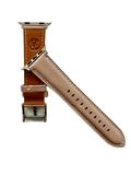 Side view of Pink beige padded leather Apple Watch band with stainless steel lugs | Hedonist Chicago