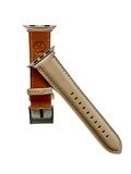 Pink gray padded leather Apple Watch band  detail view of texture and buckle | Hedonist Chicago