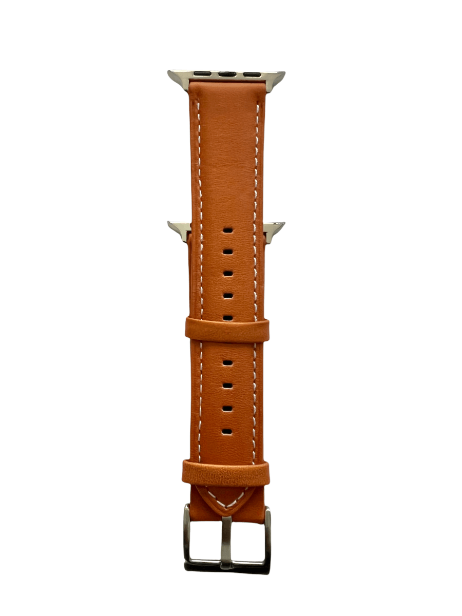 Tan padded leather Apple Watch strap showing connector and stitching | Hedonist Chicago