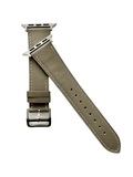 Grey leather Apple Watch band  detail view of texture and buckle | Hedonist Chicago
