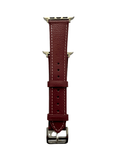 Burgundy leather Apple Watch strap showing connector and stitching | Hedonist Chicago