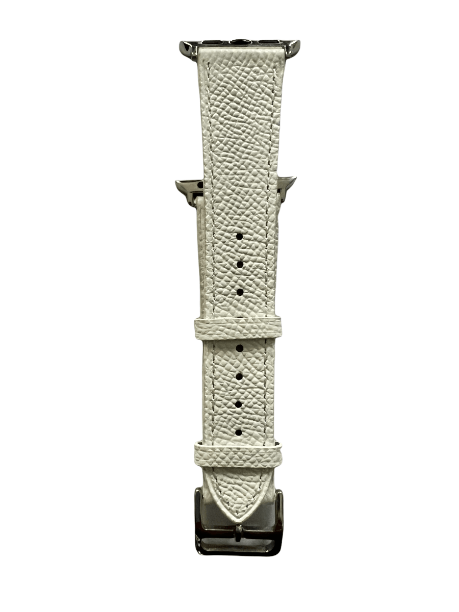 White leather Apple Watch strap showing connector and stitching | Hedonist Chicago