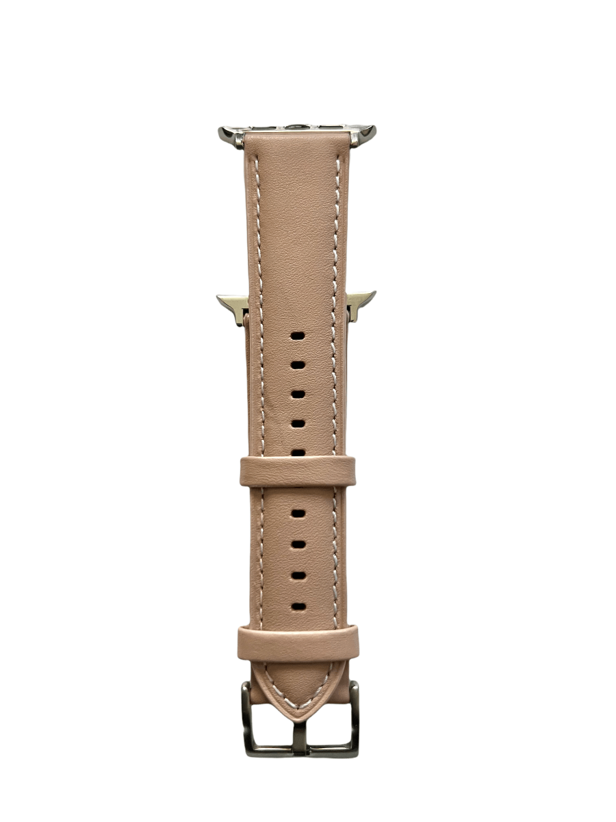 Pink beige padded leather Apple Watch strap showing connector and stitching | Hedonist Chicago