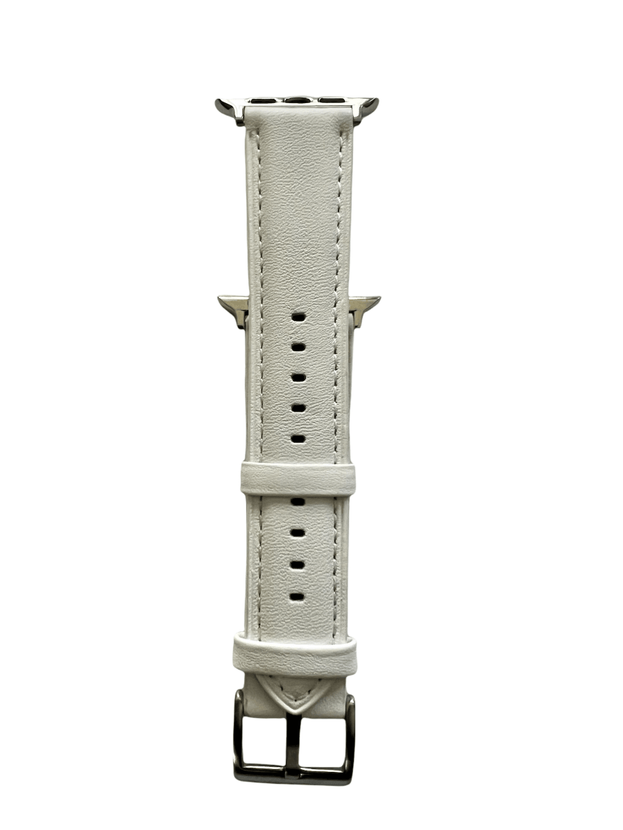 White padded leather Apple Watch strap showing connector and stitching | Hedonist Chicago
