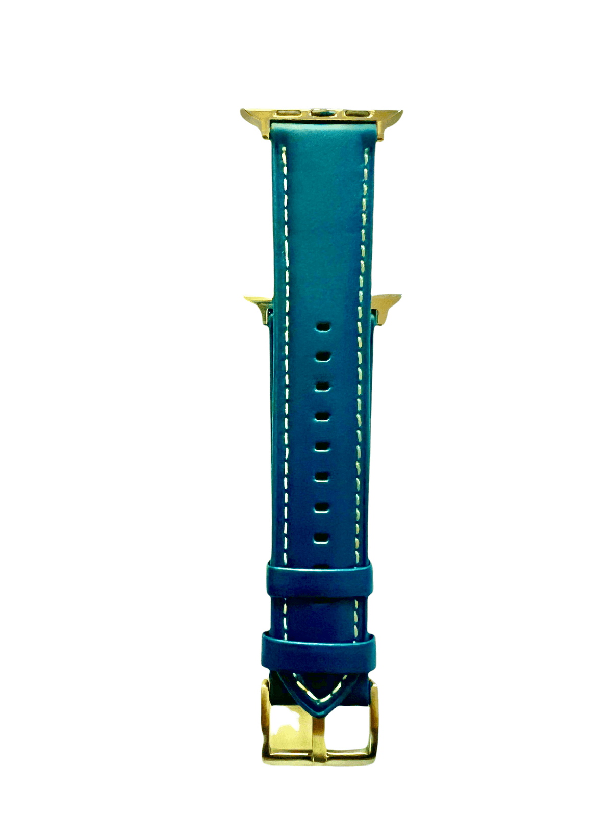 Blue padded leather Apple Watch strap showing connector and stitching | Hedonist Chicago