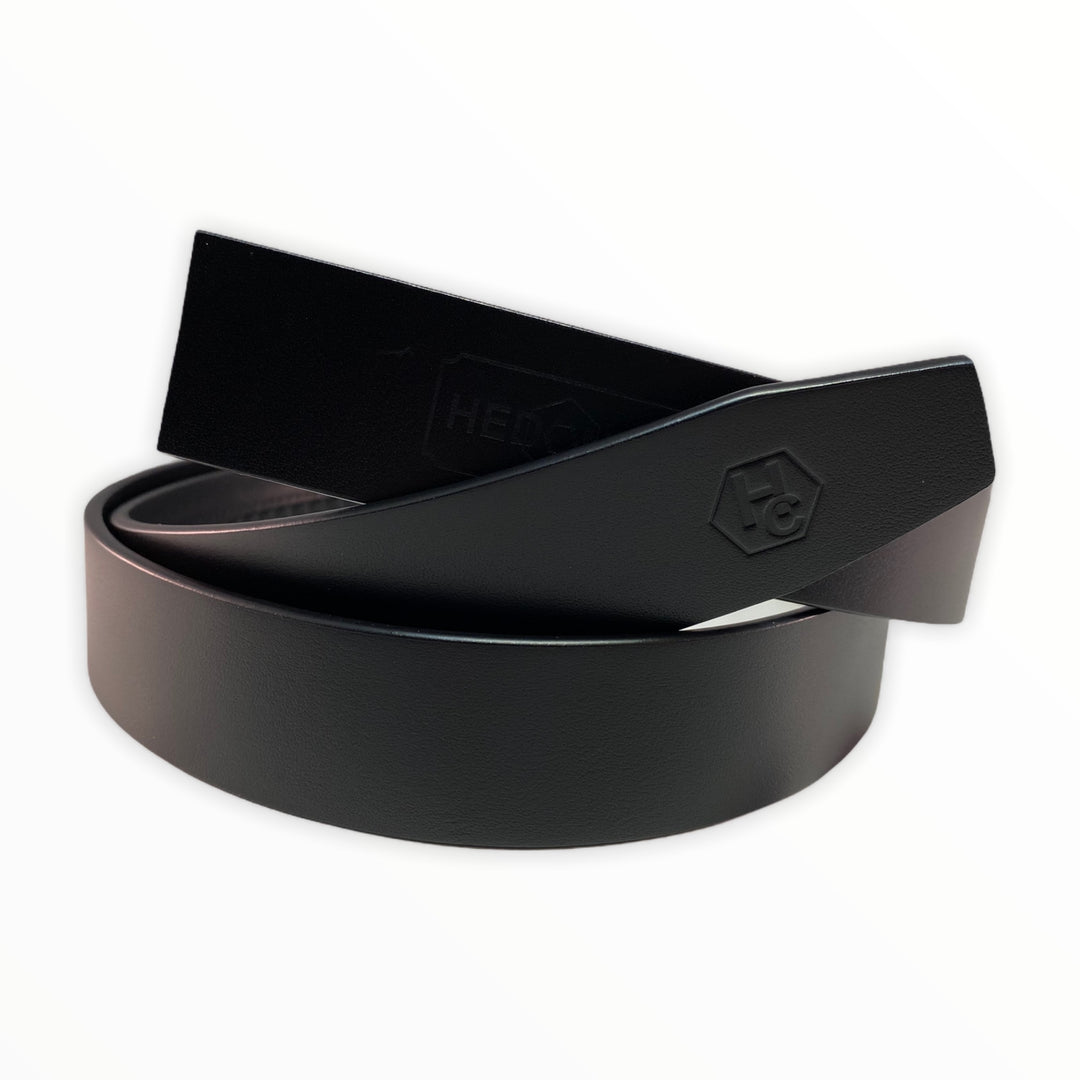 Leather Belt Strap Black Smooth 1.38"