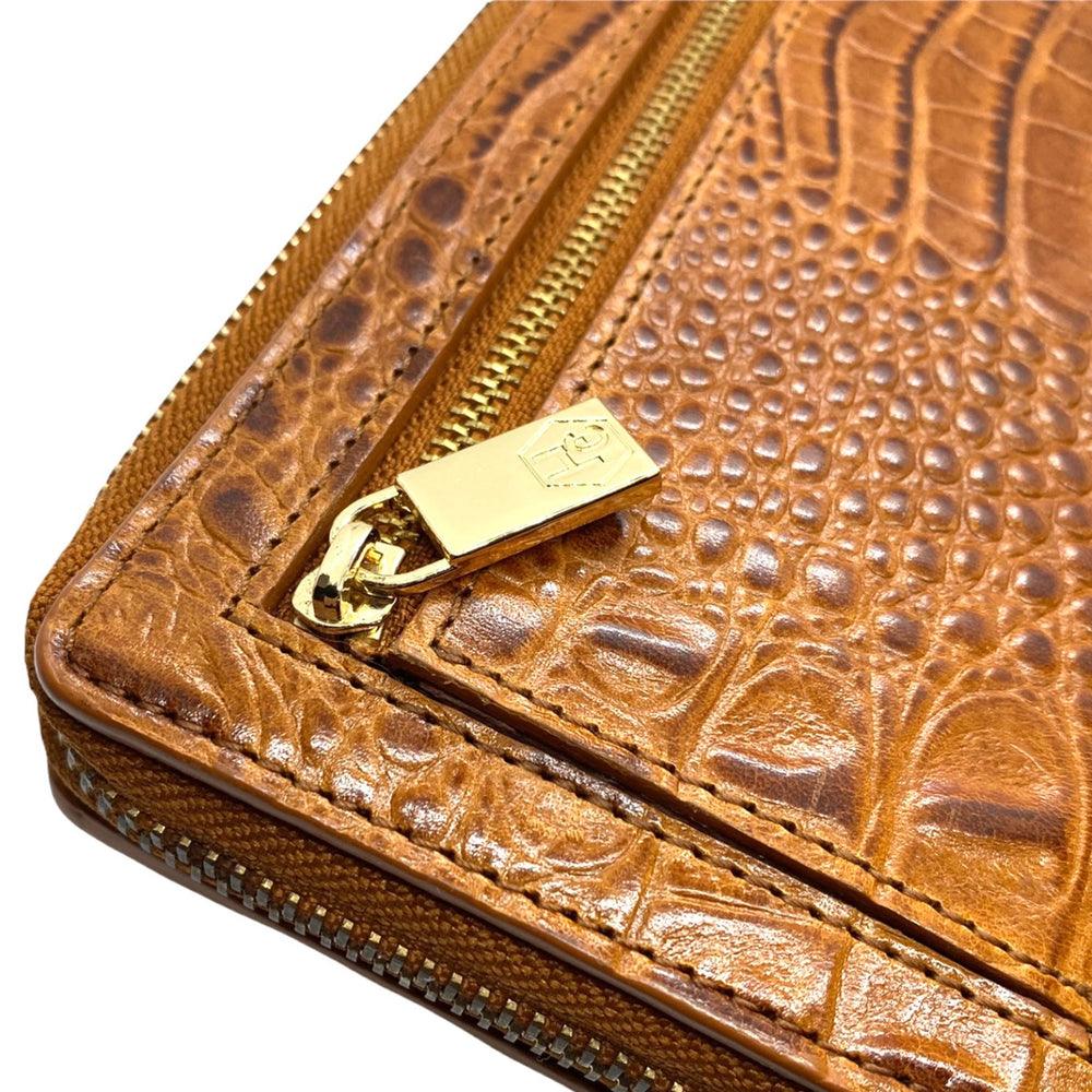 Classic bifold and traveler wallet croco cognac tan leather set view 8 - Hedonist Chicago