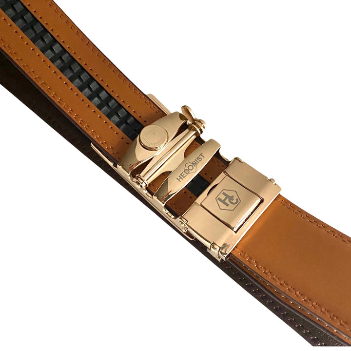 Genuine Leather Brown Strap Automatic Gold And Black Buckle