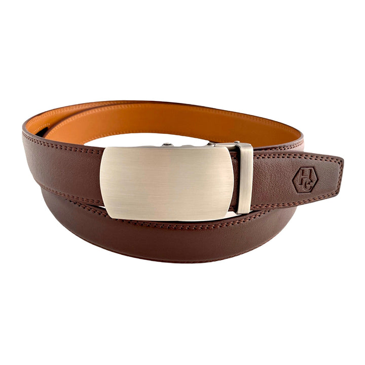 Red Brown Leather Belt | Auto Gun Metal Buckle | Hedonist-Style | Chicago