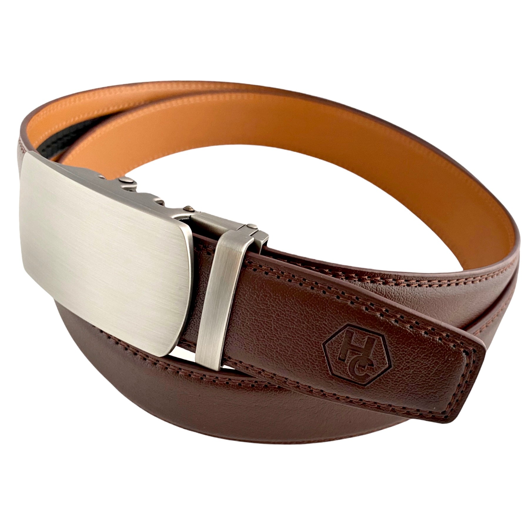 1.38" Genuine Leather Red Brown Strap And 1.38" Automatic Belt Buckle Gun Metal