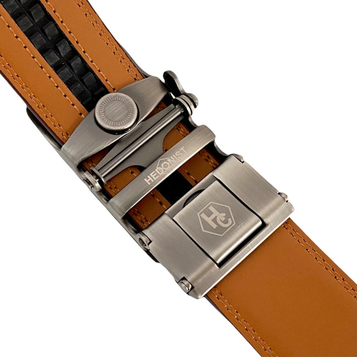 Red Brown Leather Belt | Auto Gun Metal Buckle 2 | Hedonist-Style | Chicago