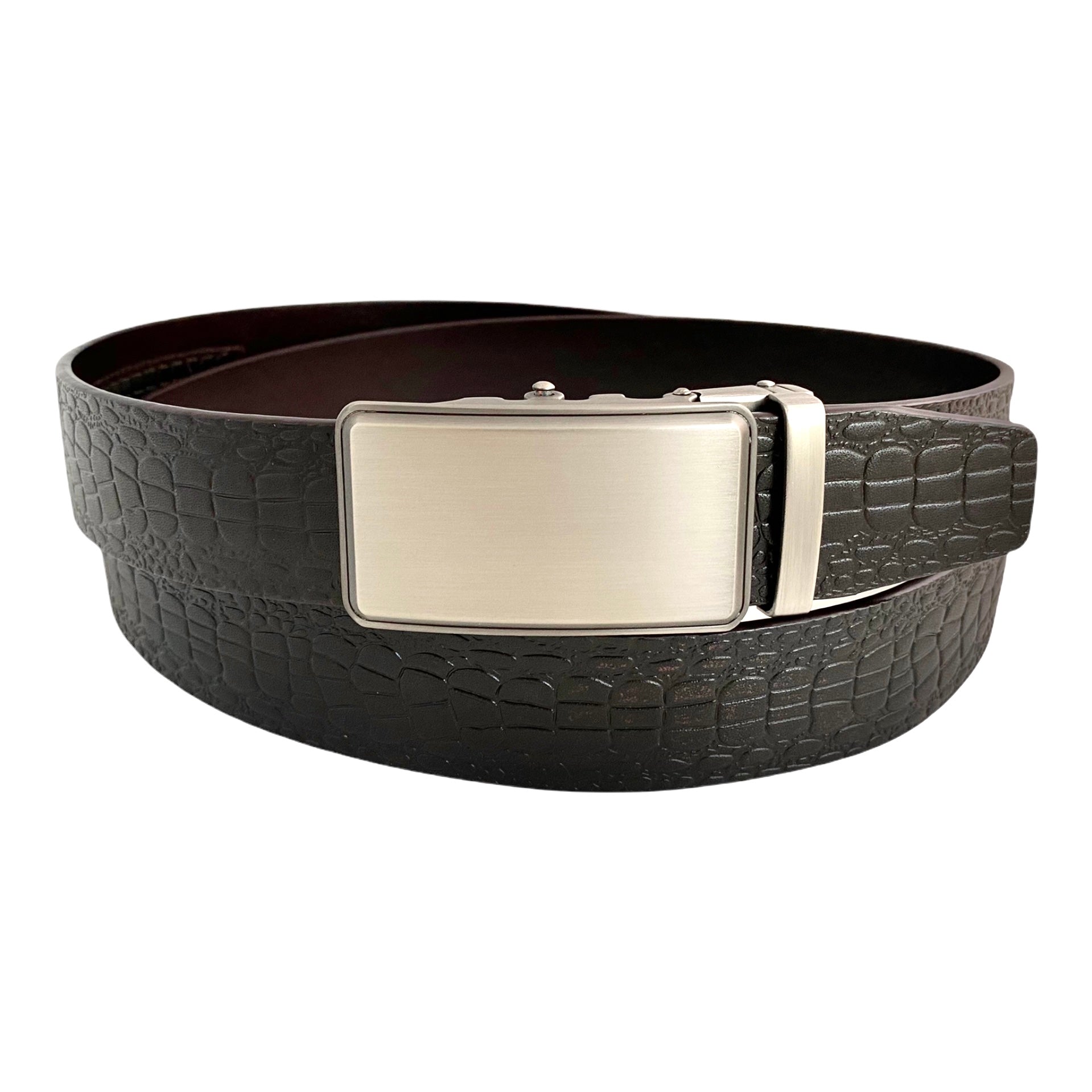 1.38" Genuine Leather Dark Brown Textured Strap And 1.38" Automatic Buckle Silver 24710296895639