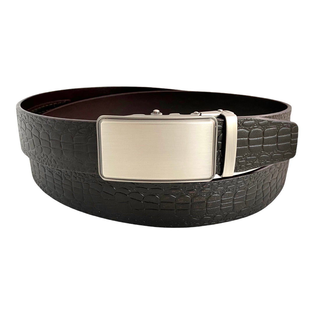 Dark Brown Textured Leather Belt | Auto Silver Buckle | Hedonist-Style | Chicago