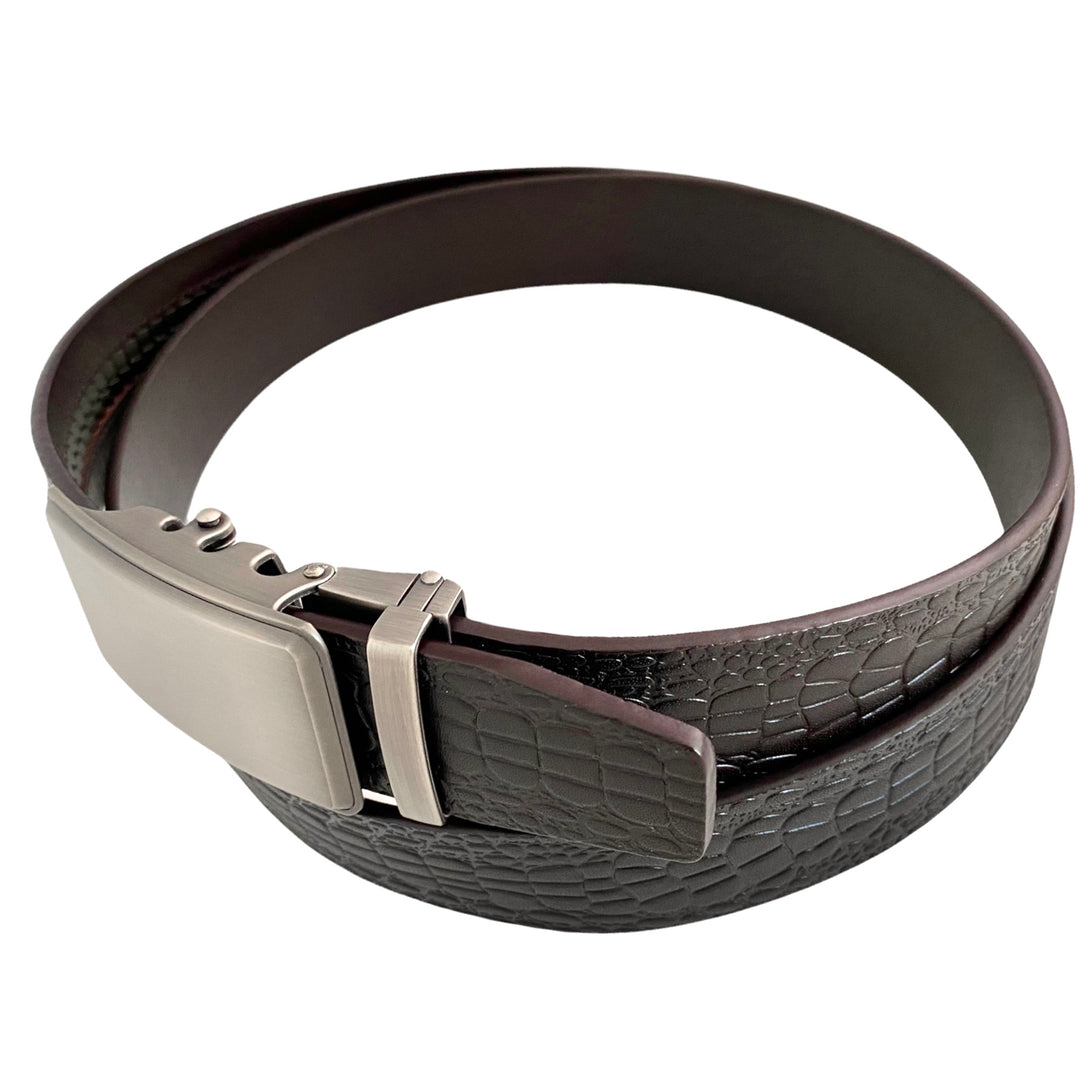 Dark Brown Textured Leather Belt | Auto Silver Buckle 3 | Hedonist-Style | Chicago