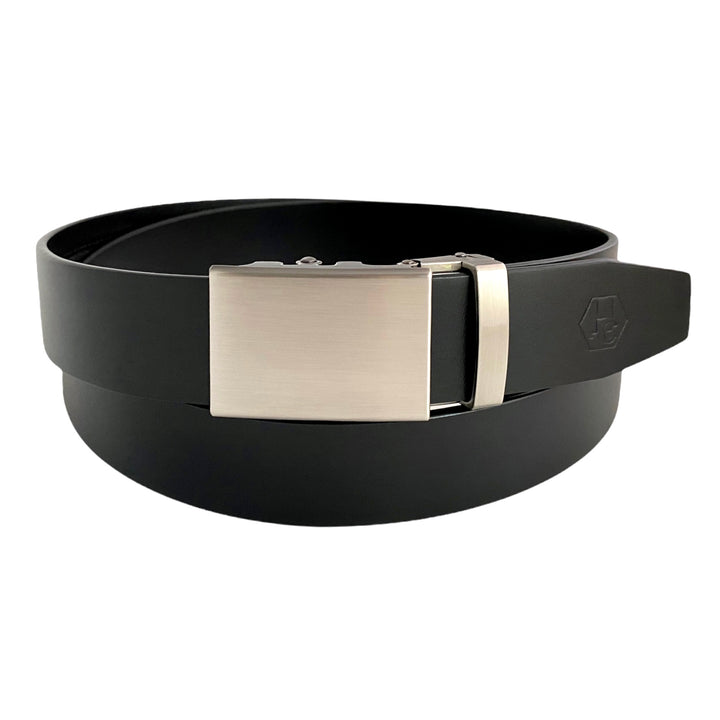 Black Leather Belt | Auto Gun Metal Plate Buckle | Hedonist Chicago