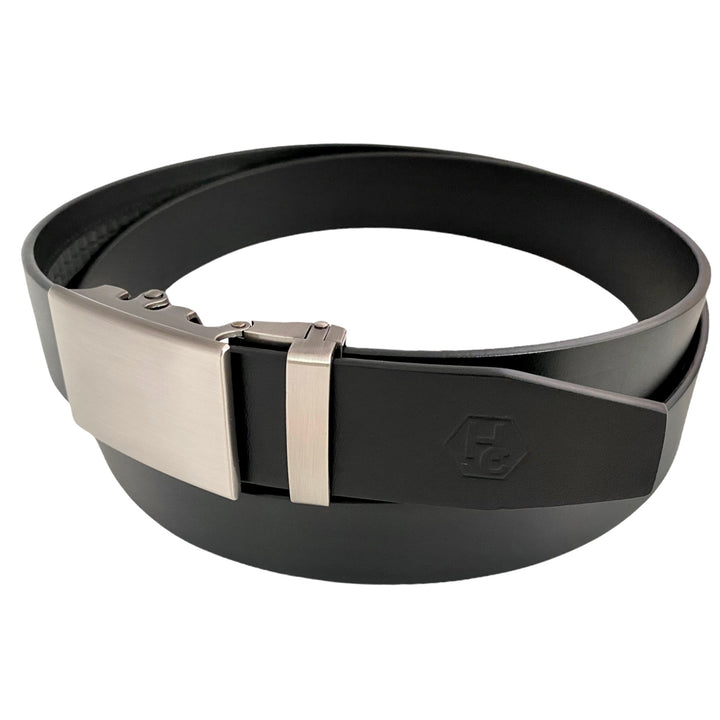 Black Leather Belt | Auto Gun Metal Plate Buckle 5 | Hedonist Chicago