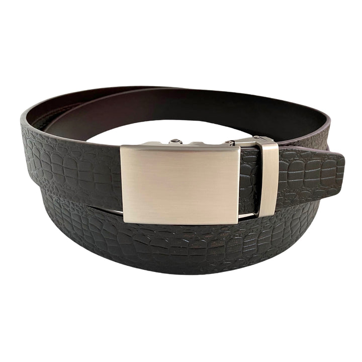 Dark Brown Textured Leather Belt | Gun Metal Buckle | Hedonist-Style | Chicago