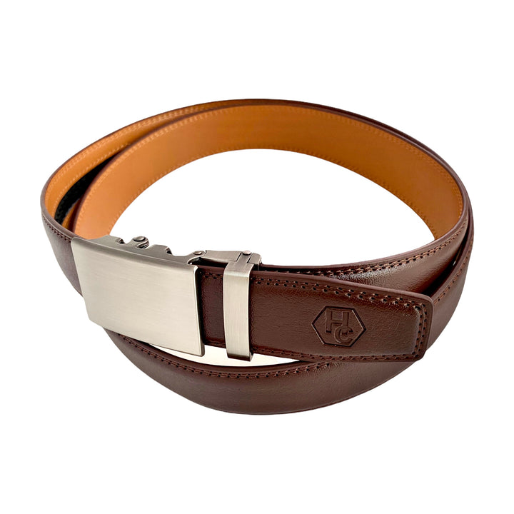 Red Brown Leather Belt | Rectangular Gun Metal Buckle 3 | Hedonist Chicago